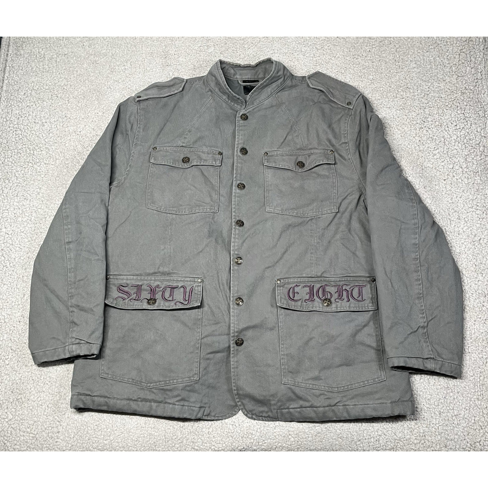 Blac Label Jacket Mens 3XL Gray Y2K Embroidered Grunge Military Coat Goth